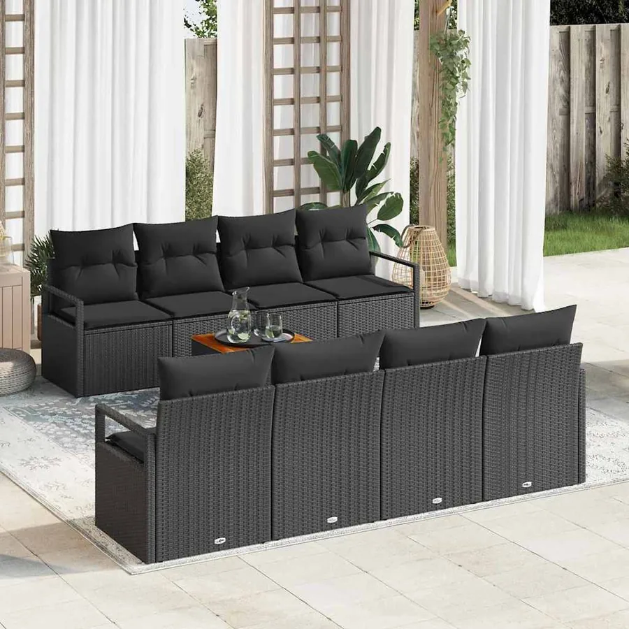 Ensemble de canapé de jardin avec coussin 9 pcs Noir polyrotin