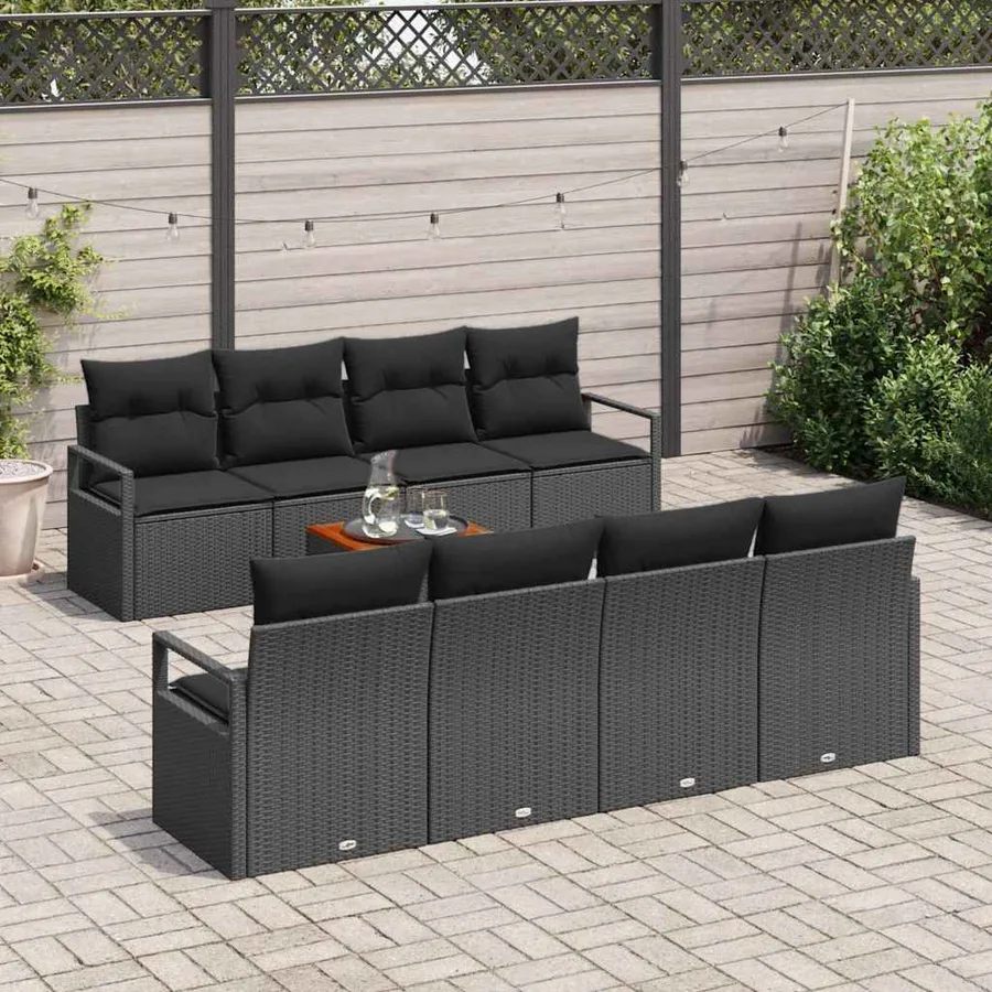 Ensemble de canapé de jardin avec coussin 9 pcs Noir polyrotin - 3