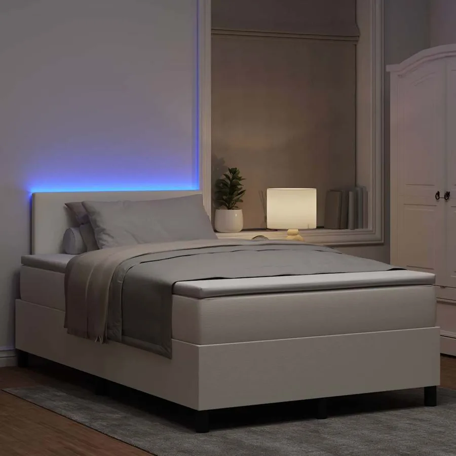 Lit à ressort LED avec tête de lit Crème et Blanc 120 x 190 cm - 5