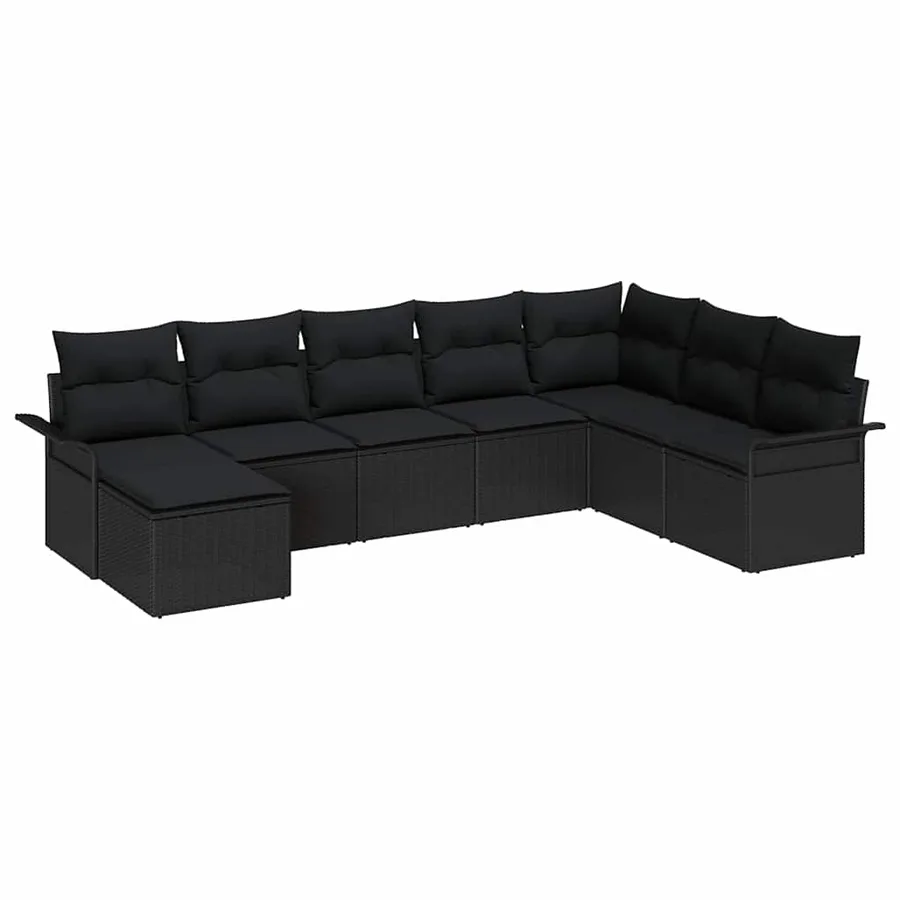 Ensemble de canapé de jardin avec coussin 8 pcs Noir Poly rotin - 2
