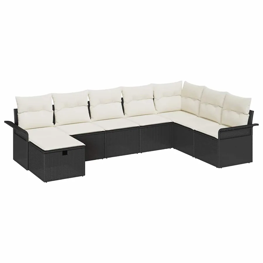 Ensemble de canapé de jardin avec coussin 8 pcs Noir Poly rotin - 2