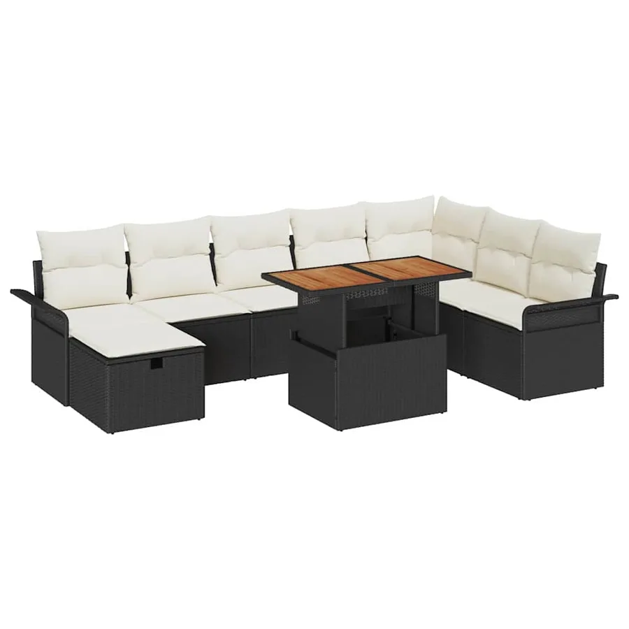 Ensemble de canapé de jardin 9 pcs Noir polyrotin - 2