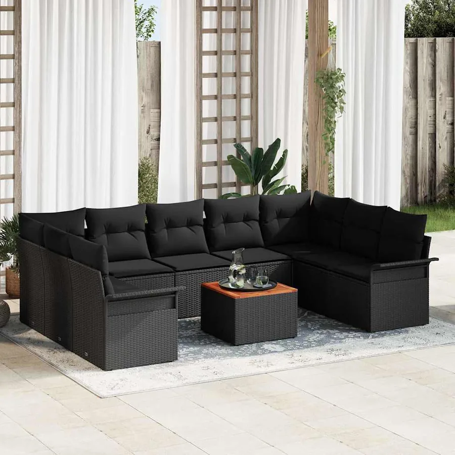 Ensemble de canapé de jardin avec coussin 10 pcs Noir polyrotin