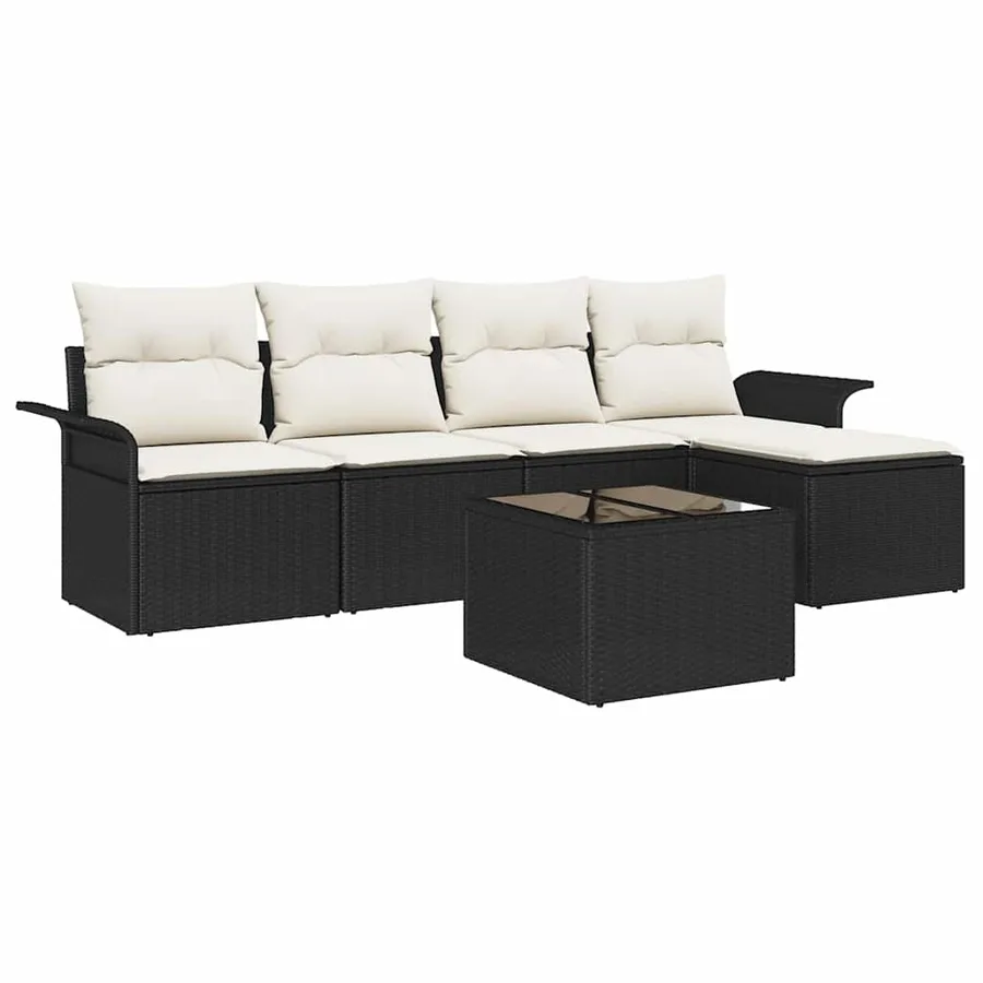 Ensemble de canapé de jardin avec coussin 6 pcs Noir polyrotin - 2
