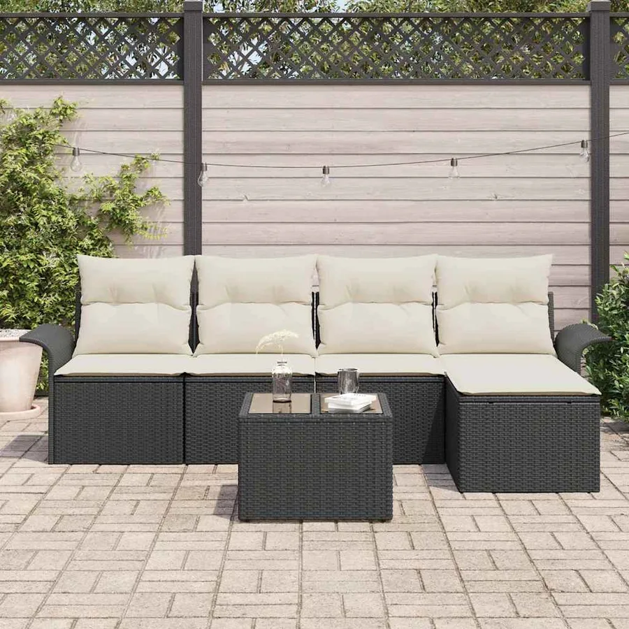 Ensemble de canapé de jardin avec coussin 6 pcs Noir polyrotin - 3