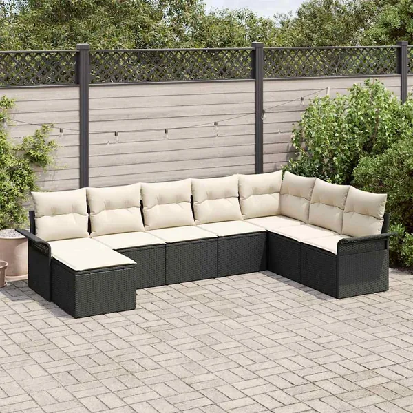 Ensemble de canapé de jardin avec coussin 8 pcs Noir Poly rotin