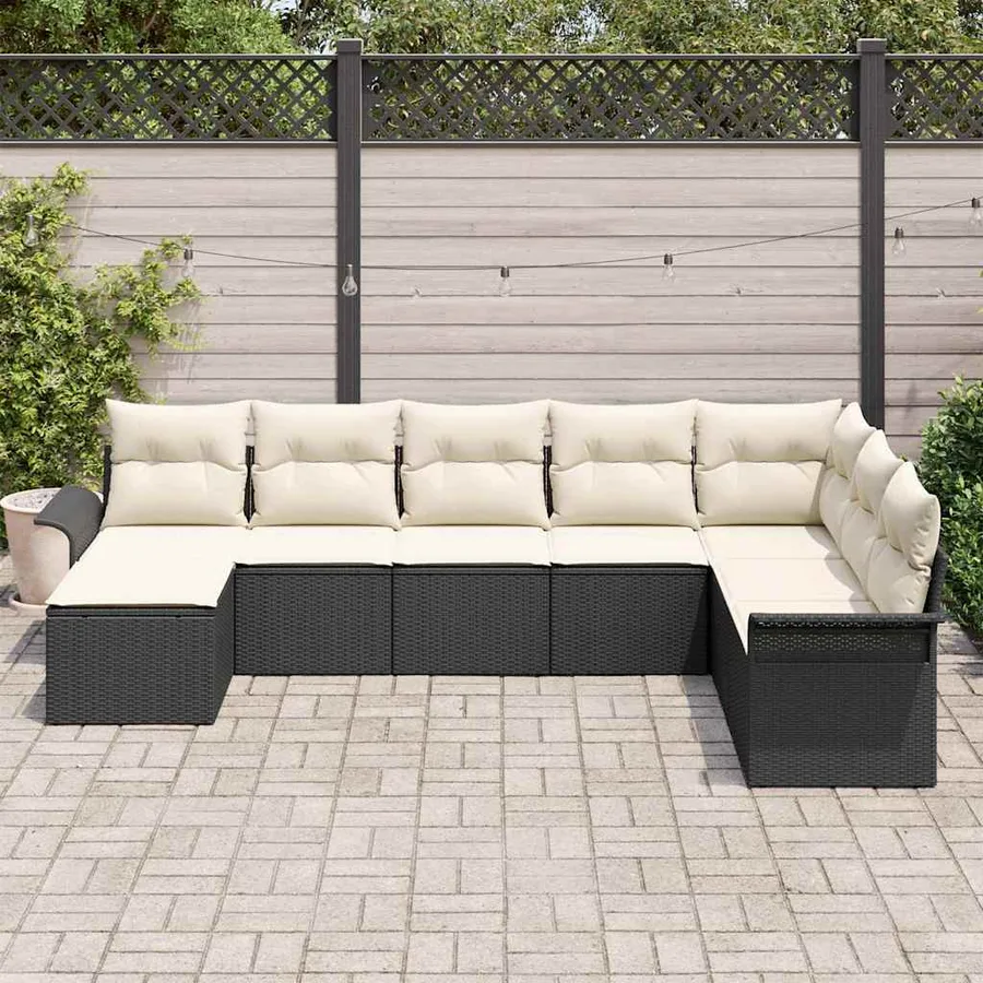 Ensemble de canapé de jardin avec coussin 8 pcs Noir Poly rotin - 3