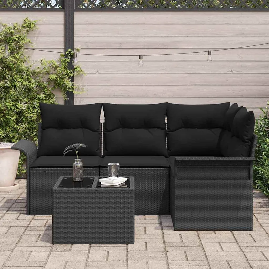 Ensemble de canapé de jardin avec stockage 5 pcs Noir polyrotin