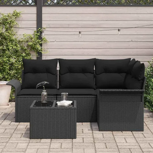 Ensemble de canapé de jardin avec stockage 5 pcs Noir polyrotin