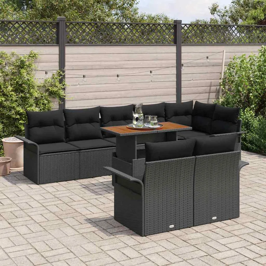 Ensemble de canapé de jardin 9 pcs Noir Poly rotin - 3