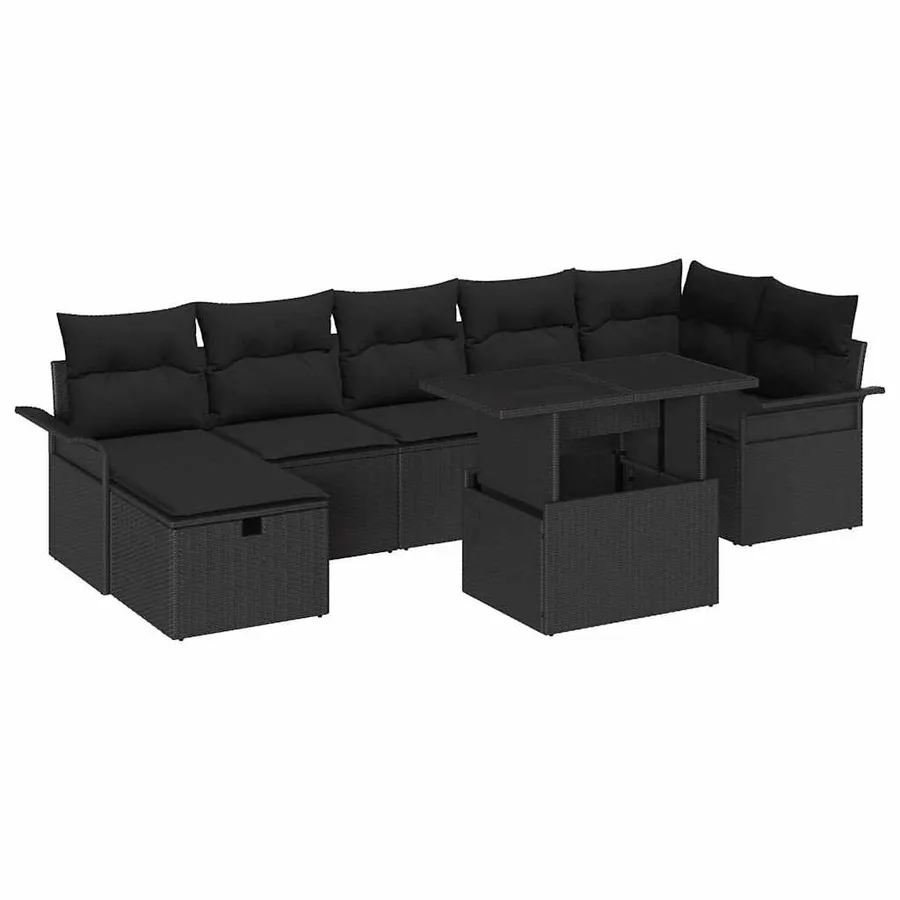 Ensemble de canapé de jardin avec coussin 8 pcs Noir Poly rotin - 2