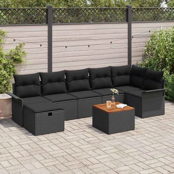 Ensemble de canapé de jardin avec coussin 8 pcs Noir polyrotin