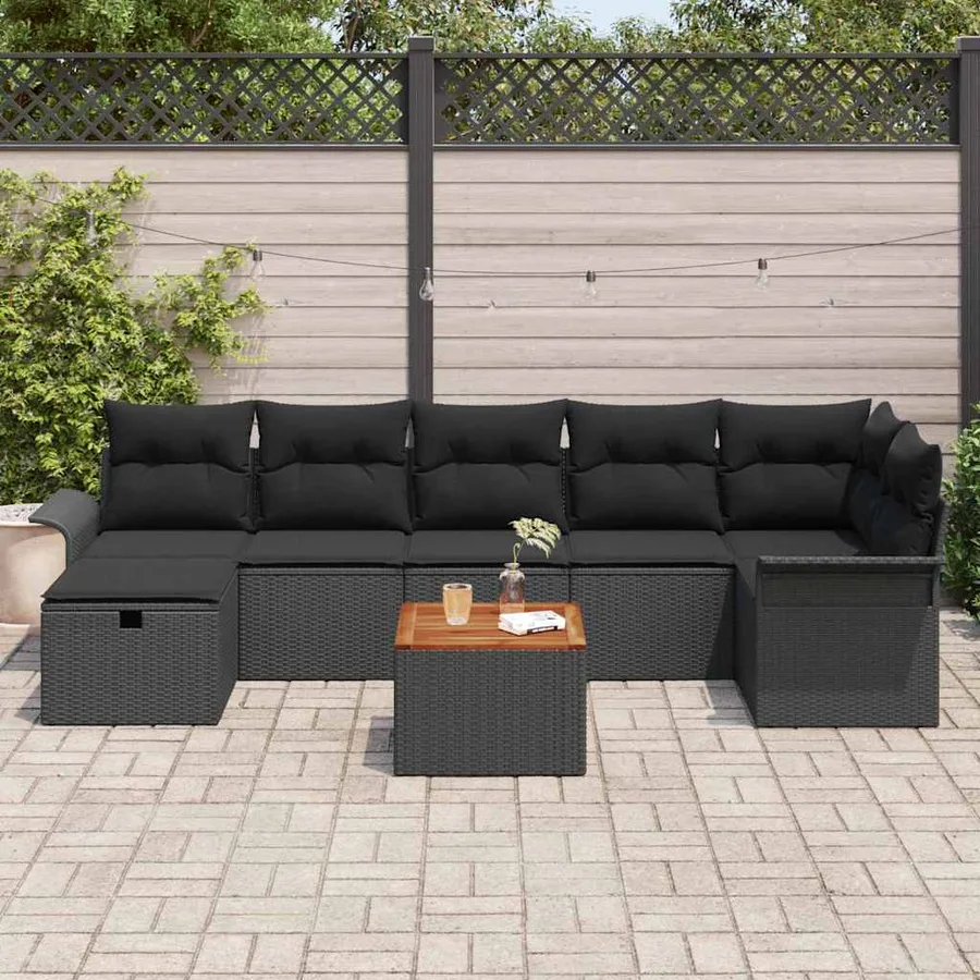 Ensemble de canapé de jardin avec coussin 8 pcs Noir polyrotin - 3