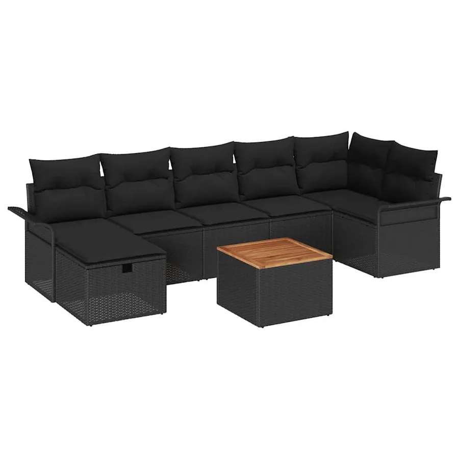 Ensemble de canapé de jardin avec coussin 8 pcs Noir Poly rotin - 2