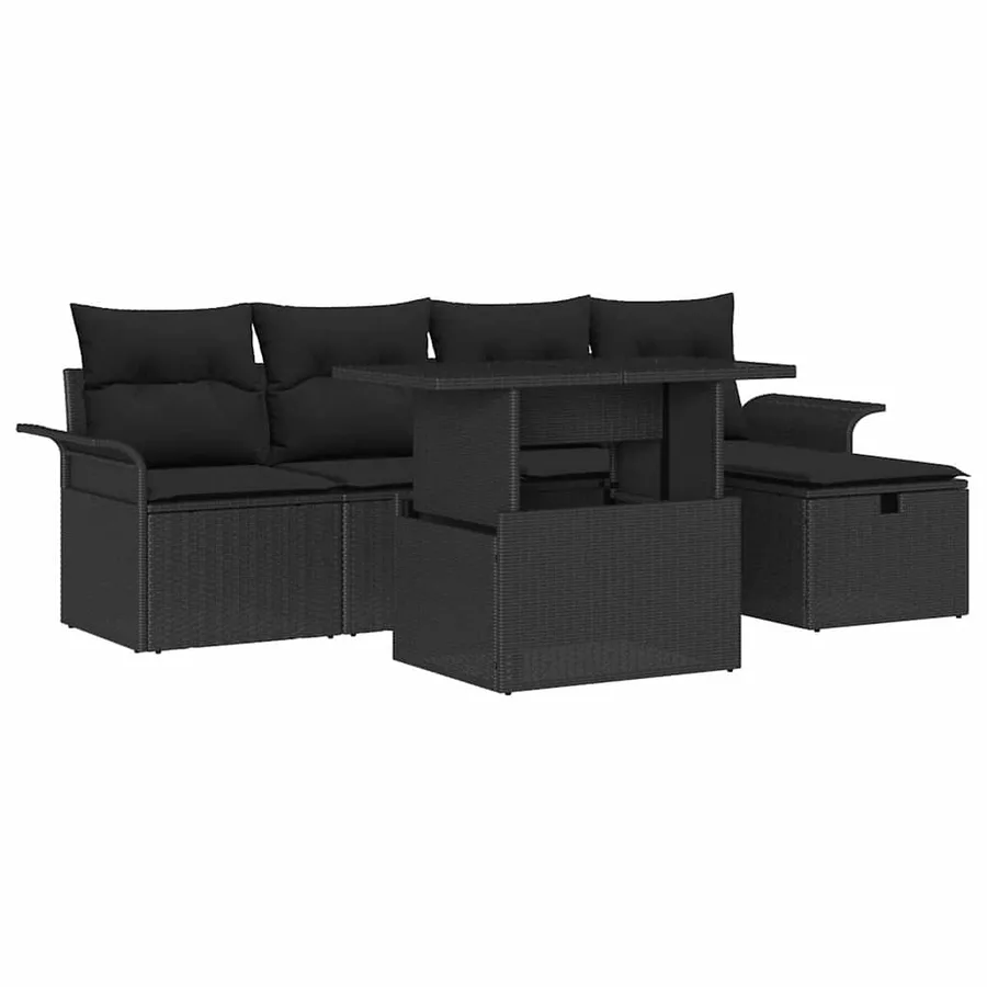Ensemble de canapé de jardin avec coussin 6 pcs Noir Poly rotin - 2