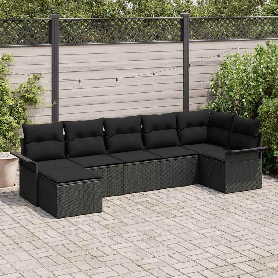 Ensemble de canapé de jardin avec coussin 7 pcs Noir Poly rotin