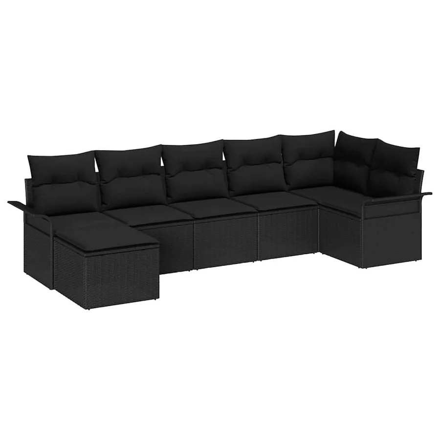 Ensemble de canapé de jardin avec coussin 7 pcs Noir Poly rotin - 2