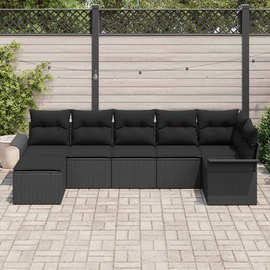 Ensemble de canapé de jardin avec coussin 7 pcs Noir Poly rotin - 3