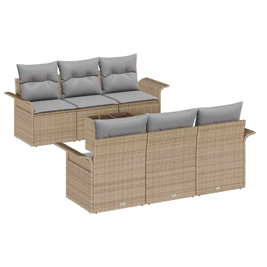 Ensemble de canapé de jardin avec coussin 7 pcs Beige polyrotin - 2
