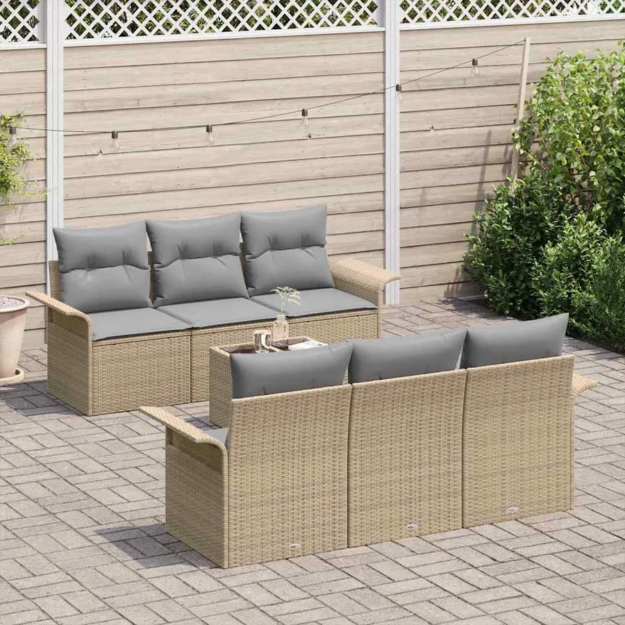 Ensemble de canapé de jardin avec coussin 7 pcs Beige polyrotin - 3