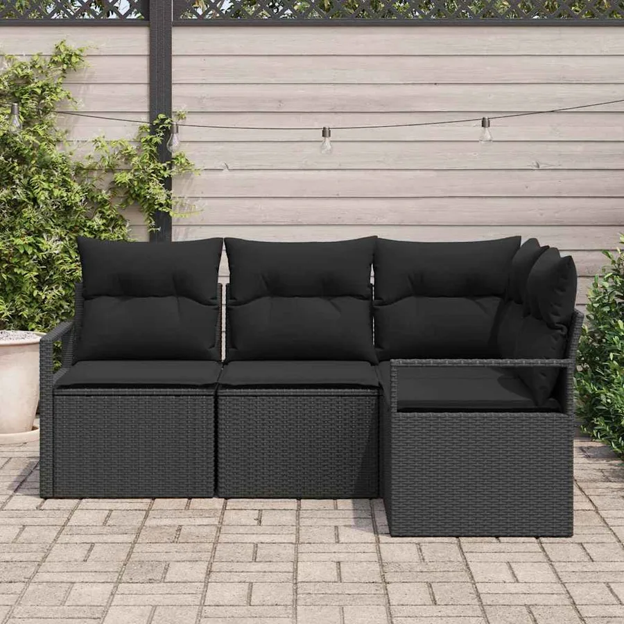 Ensemble de Canapés avec coussin 4 pcs Noir polyrotin - 3