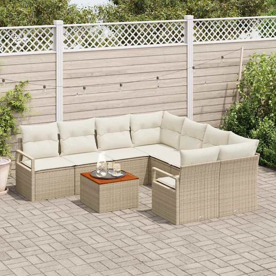Ensemble de canapé de jardin 9 pcs Beige et crème polyrotin - 3
