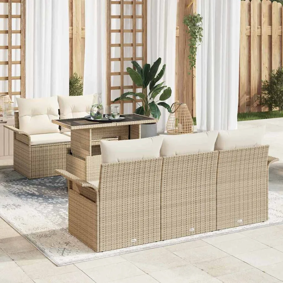 Ensemble de canapé de jardin 6 pcs Beige Poly Rattan