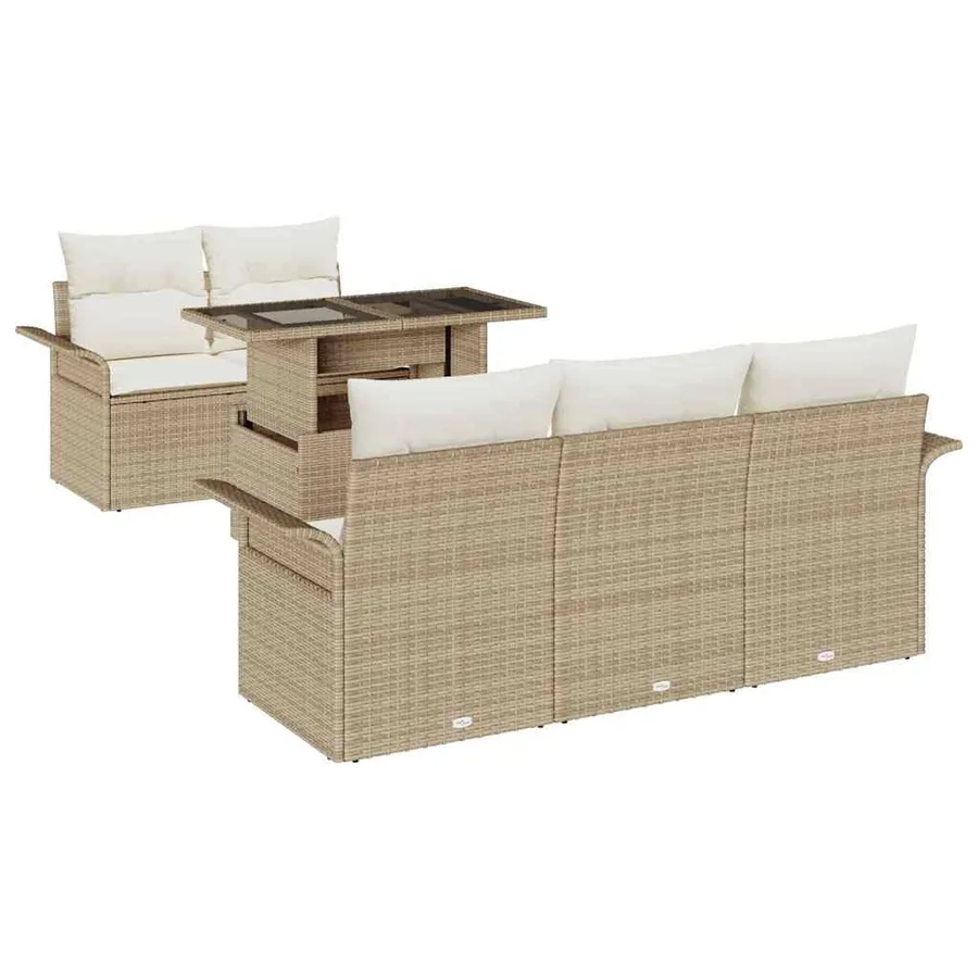 Ensemble de canapé de jardin 6 pcs Beige Poly Rattan - 2