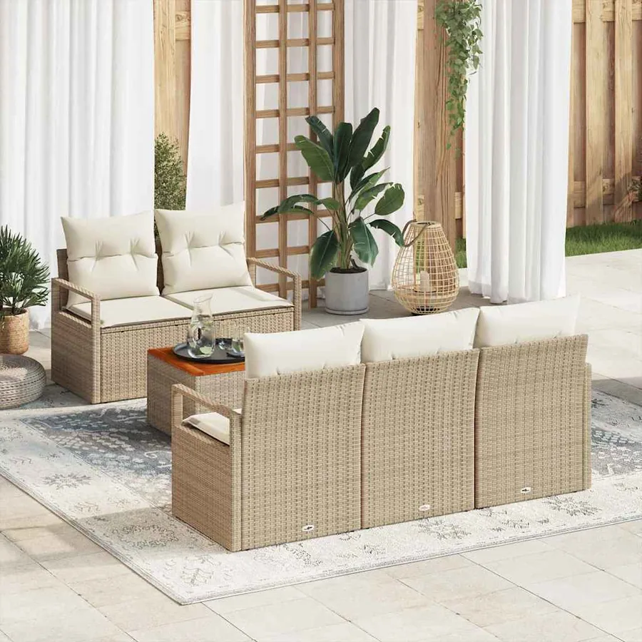 Ensemble de canapé de jardin 6 pcs Beige et crème polyrotin