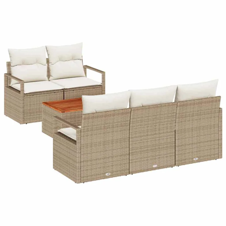 Ensemble de canapé de jardin 6 pcs Beige et crème polyrotin - 2