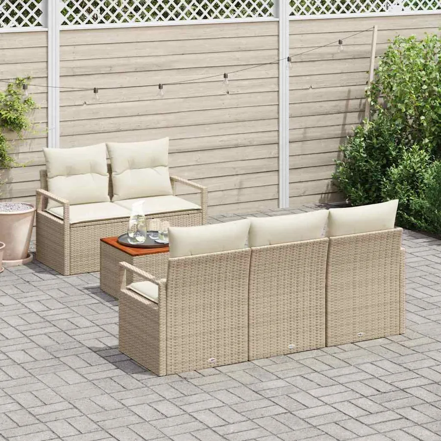 Ensemble de canapé de jardin 6 pcs Beige et crème polyrotin - 3