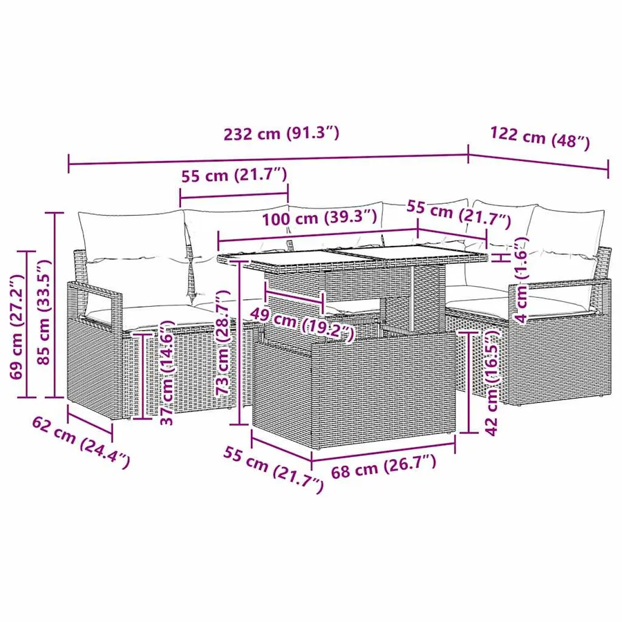 Ensemble de canapé de jardin 6 pcs Noir Poly rotin - 15