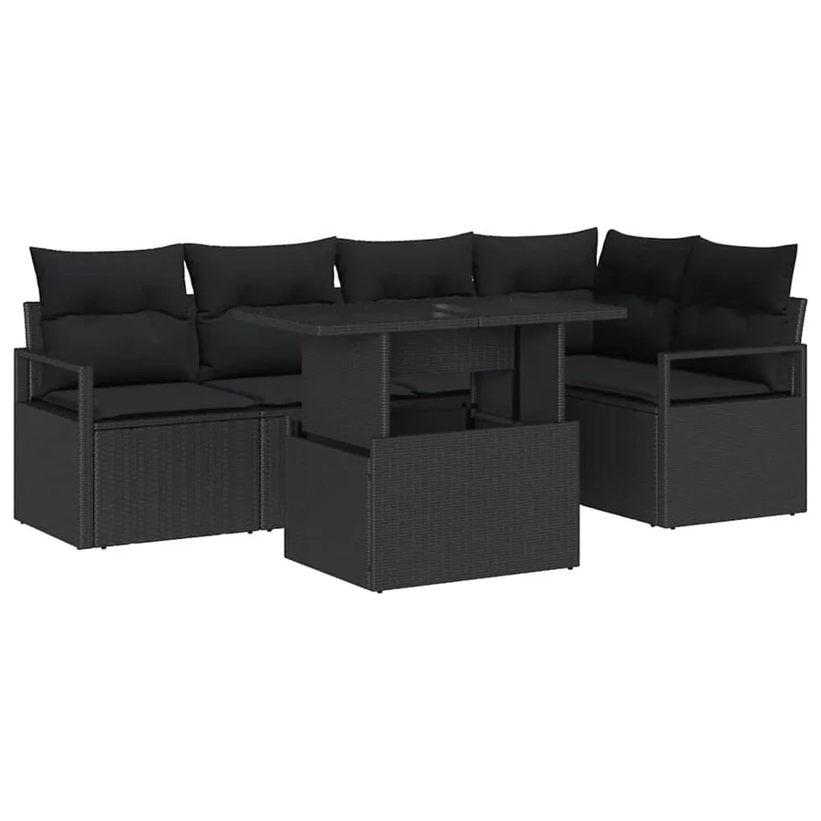 Ensemble de canapé de jardin 6 pcs Noir Poly rotin - 2