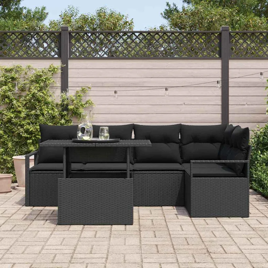 Ensemble de canapé de jardin 6 pcs Noir Poly rotin - 3
