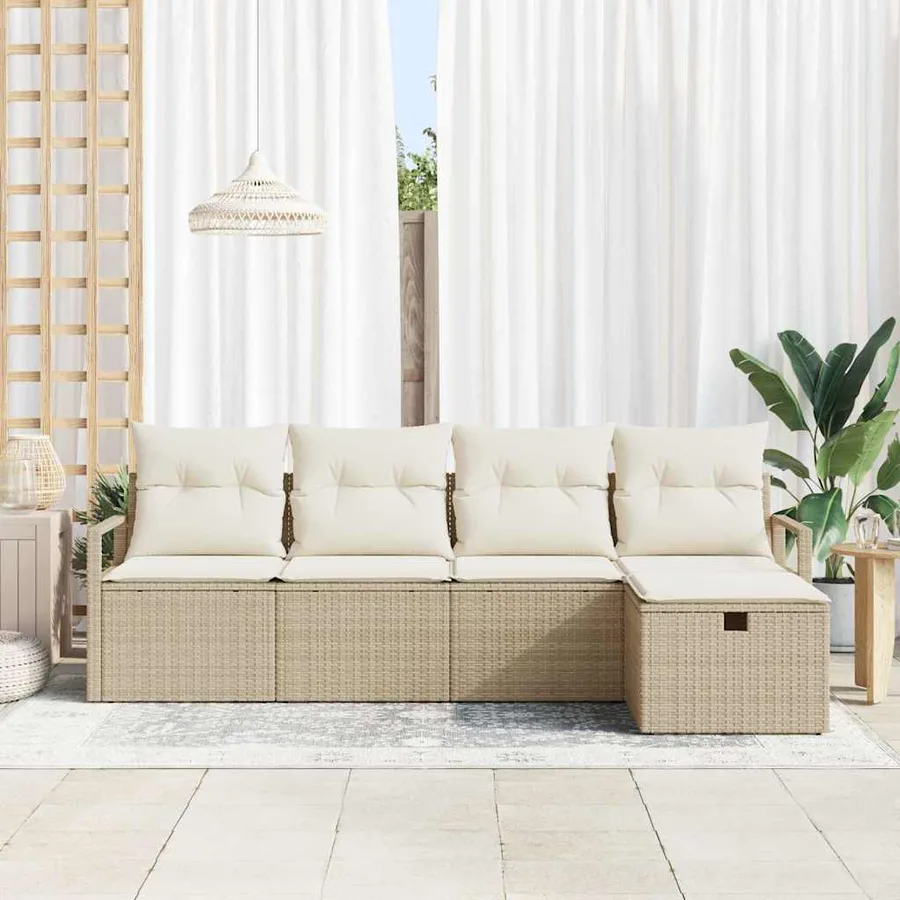 Ensemble de canapé de jardin 5 pcs Beige Poly rotin - 3