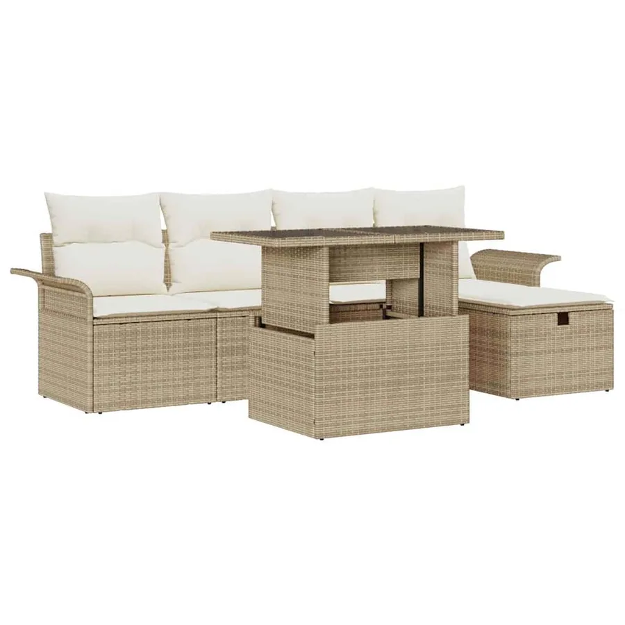 Ensemble de canapé de jardin 6 pcs Beige Poly rotin - 2