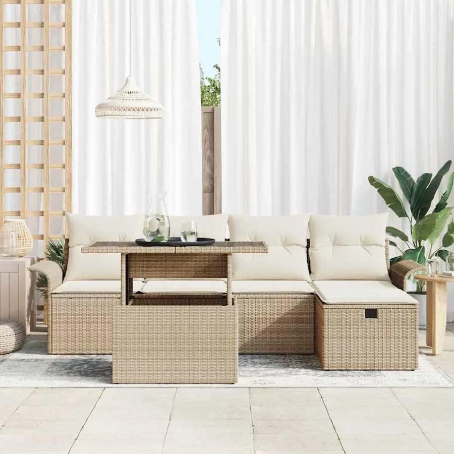 Ensemble de canapé de jardin 6 pcs Beige Poly rotin - 3