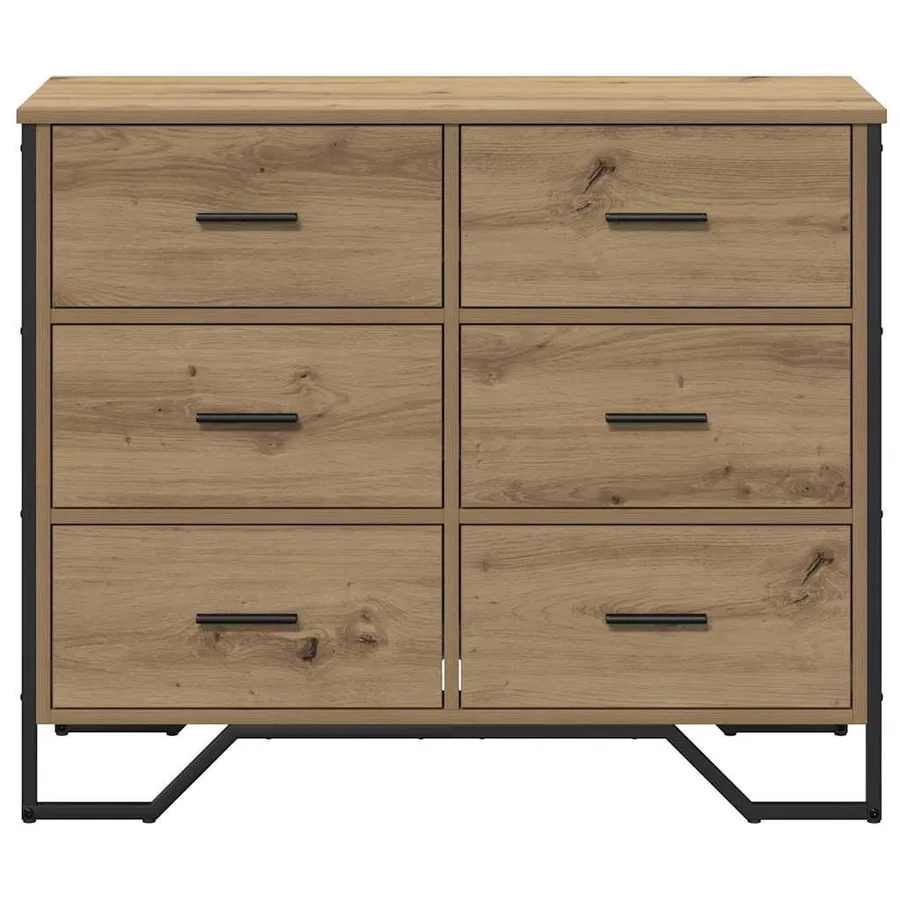 Commode 6-Tiroir Chêne artisanal 91 x 35,5 x 74,5 cm - 6