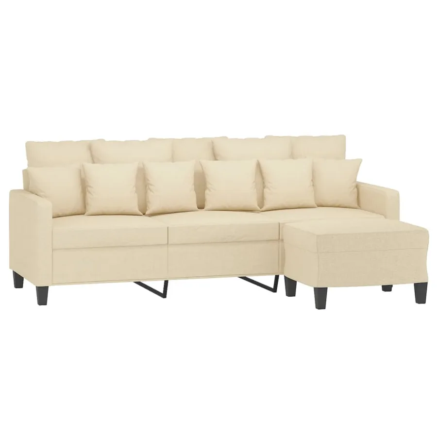 Canapé à 3 places avec repose-pieds Crème 180 cm Tissu - 3