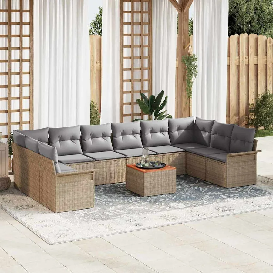 Ensemble de canapé de jardin 11 pcs Beige polyrotin