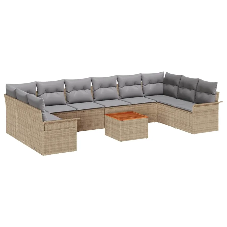 Ensemble de canapé de jardin 11 pcs Beige polyrotin - 2