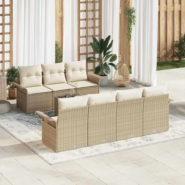 Ensemble de canapé de jardin 8 pcs Beige et crème polyrotin