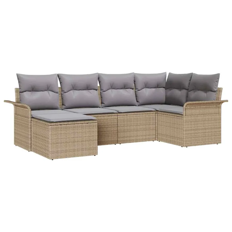 Ensemble de canapé de jardin avec coussin 6 pcs Beige polyrotin - 2