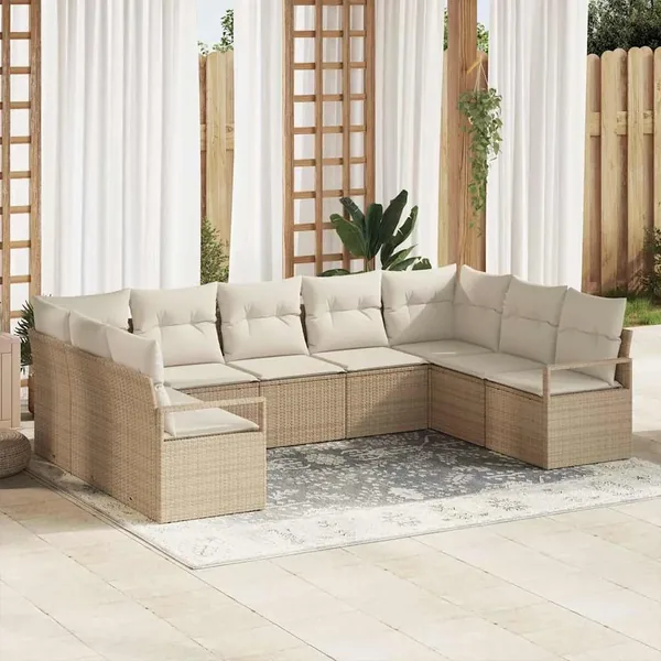 Ensemble de canapé de jardin 9 pcs Beige et blanc polyrotin