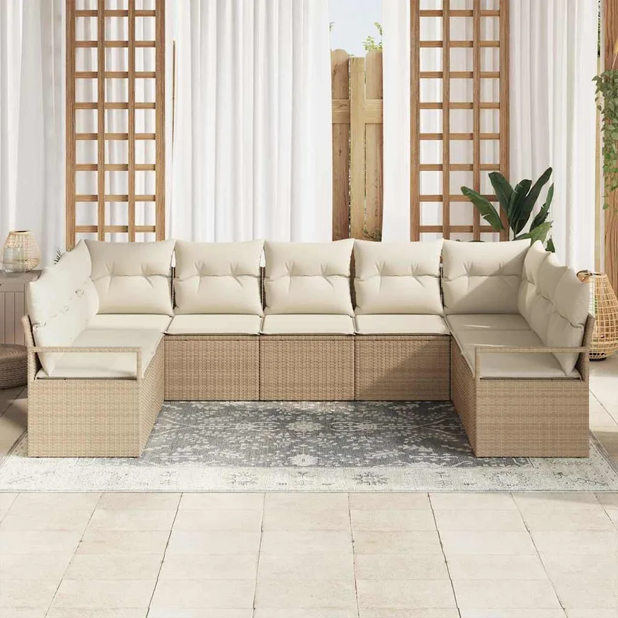 Ensemble de canapé de jardin 9 pcs Beige et blanc polyrotin - 3