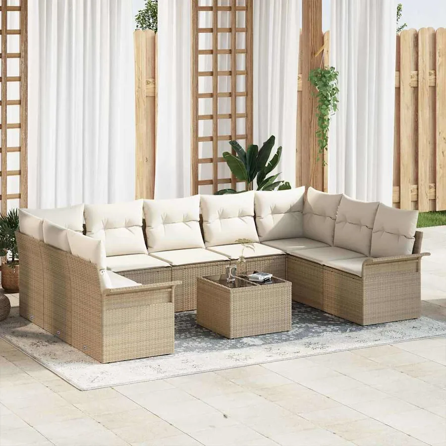 Ensemble de canapé de jardin 10 pcs Marron polyrotin