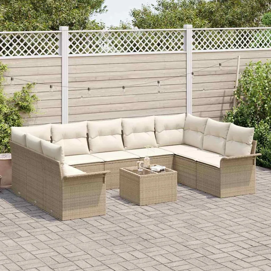 Ensemble de canapé de jardin 10 pcs Marron polyrotin - 3