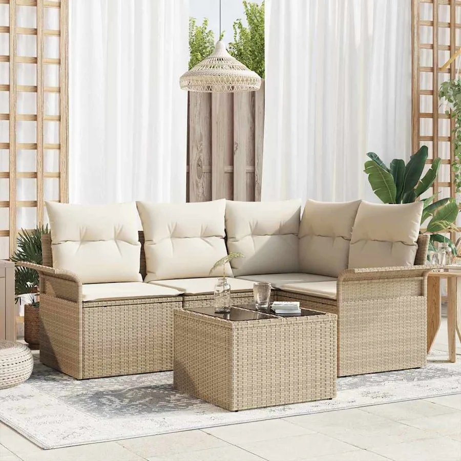 Ensemble de canapé de jardin 5 pcs Beige polyrotin