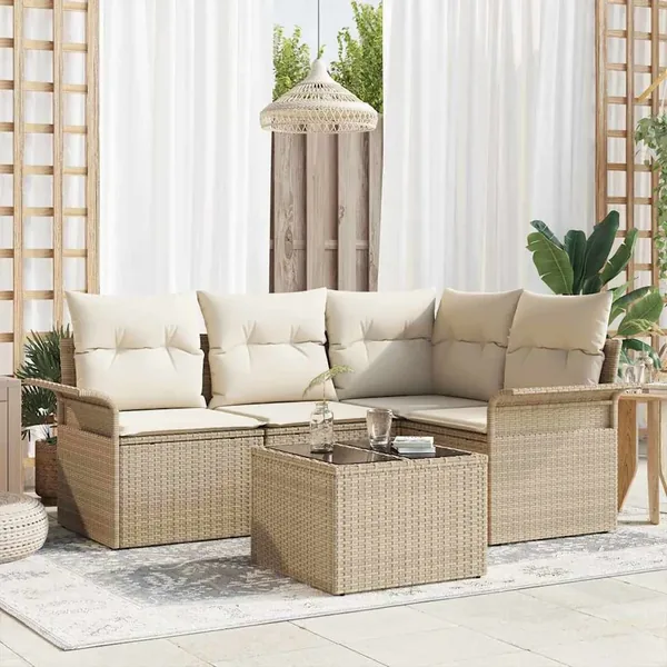 Ensemble de canapé de jardin 5 pcs Beige polyrotin