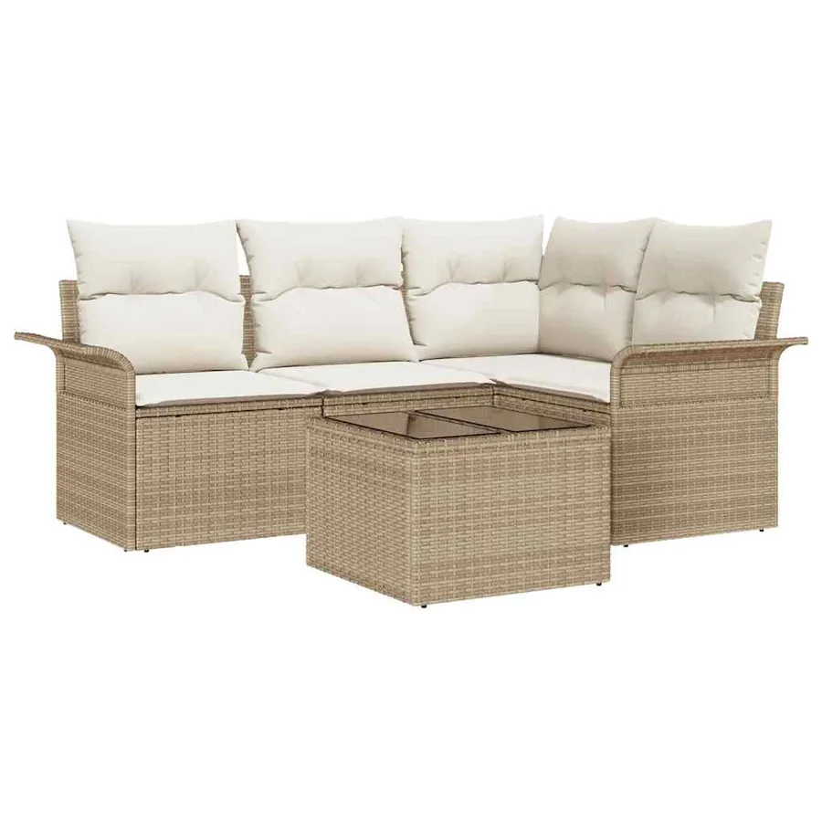Ensemble de canapé de jardin 5 pcs Beige polyrotin - 2